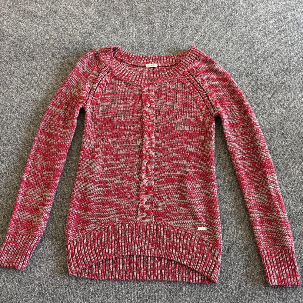 Guess Jeans Women Red Grey Marled Cable Knit Sweater Size small